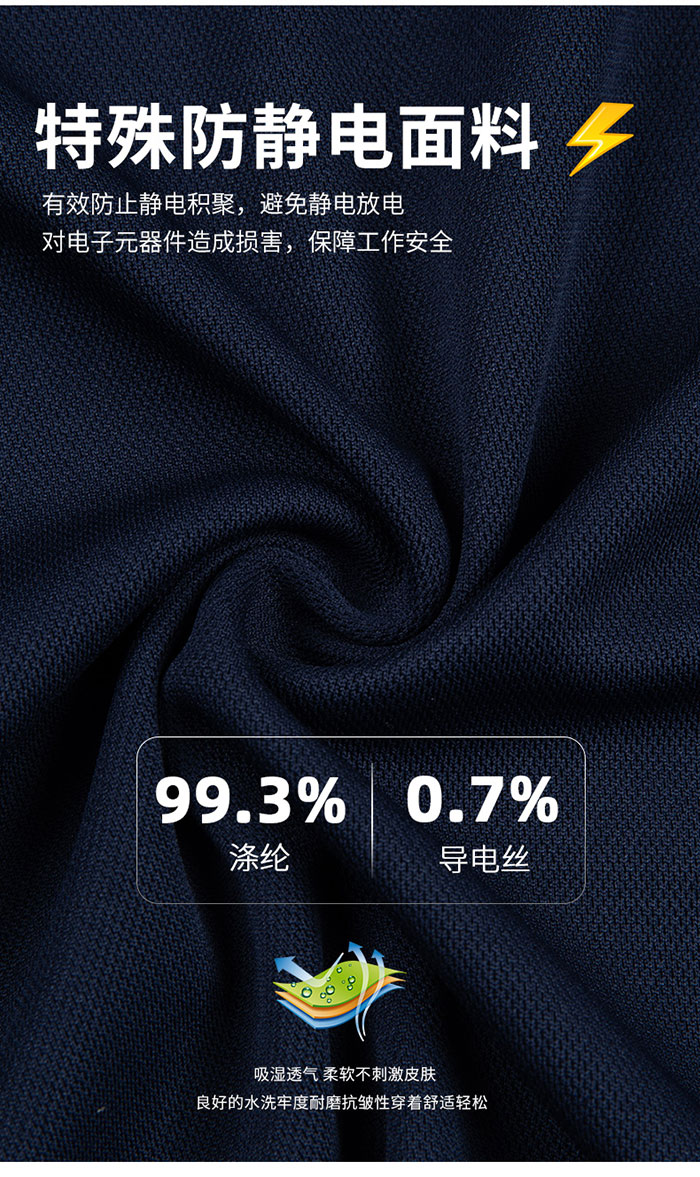 拼色款防静电T恤工作服面料防静电效果说明图 拼色款防静电T恤工作服面料防静电效果说明图