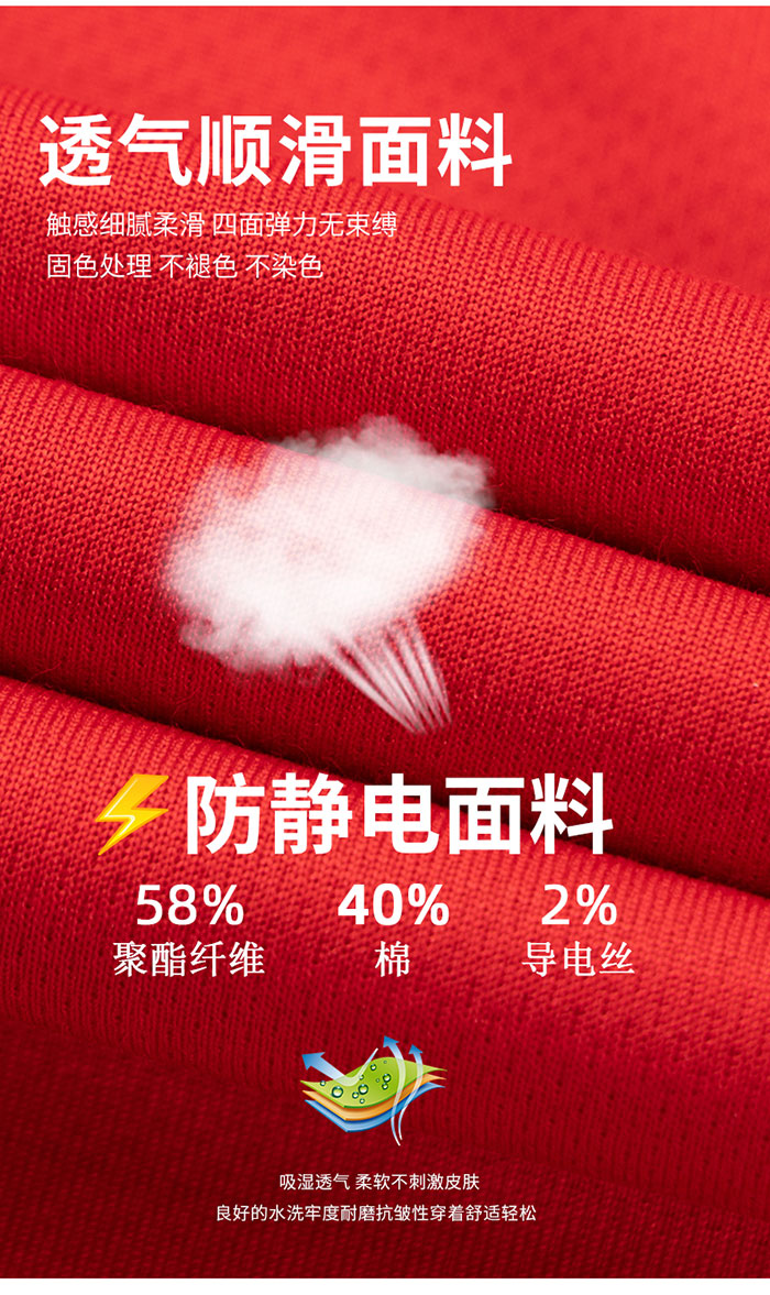 棉涤防静电短袖翻领T恤衫面料成份图 棉涤防静电短袖翻领T恤衫面料成份图